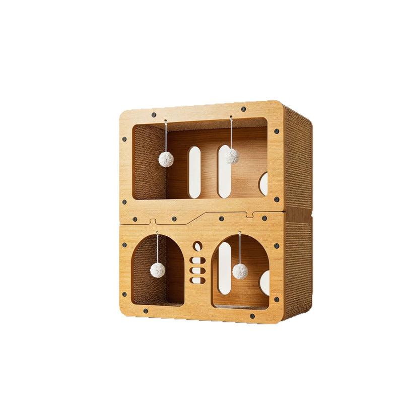 2-in-1 Cat Scratcher House Multi-Level Cat Condo