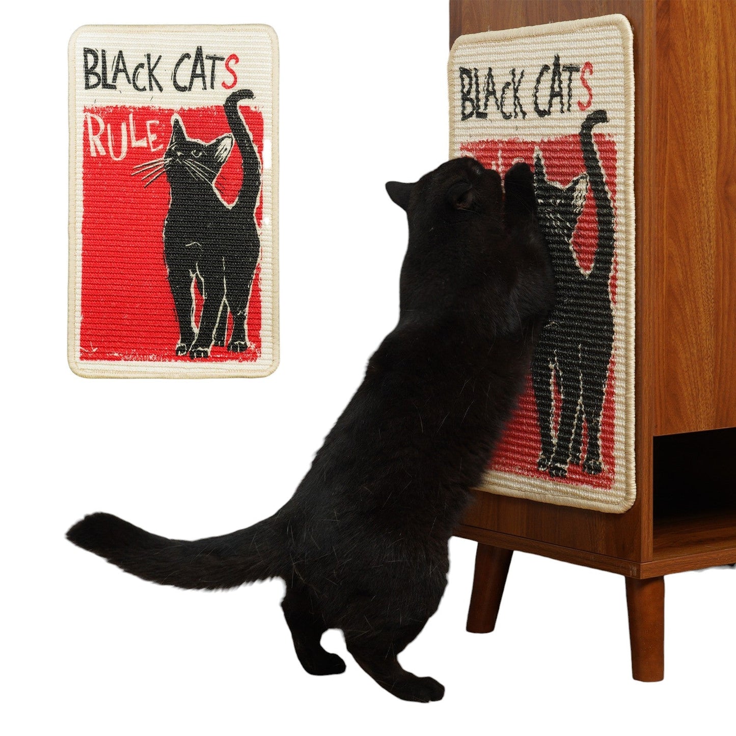 Black Cat Sisal Scratching Mat Furniture Protector Cute Scratcher Post - Soldaypet