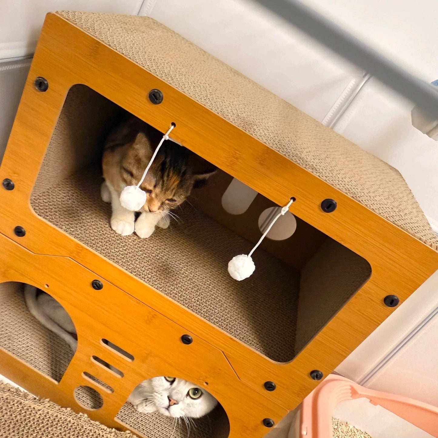 2-in-1 Cat Scratcher House Multi-Level Cat Condo