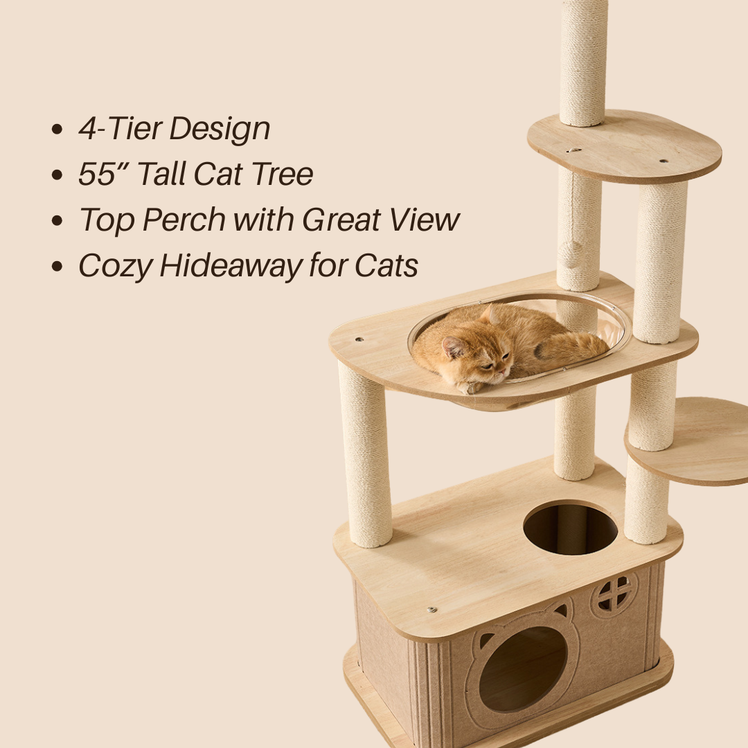 3 Level Cat Tree Heavy-Duty Real Wood Cat Tree L03
