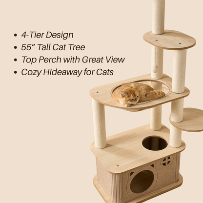 3 Level Cat Tree Heavy-Duty Real Wood Cat Tree L03