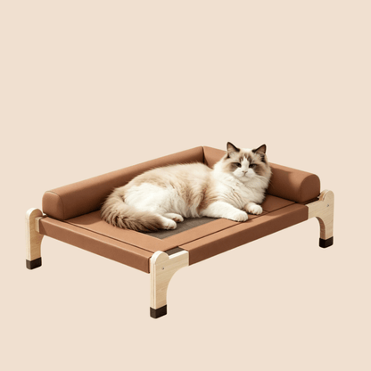 Cat Leather Couch Elevated Cat Bed with Pillow
