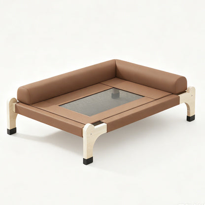 Cat Leather Couch Elevated Cat Bed with Pillow