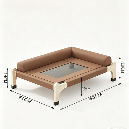 Cat Leather Couch Elevated Cat Bed with Pillow