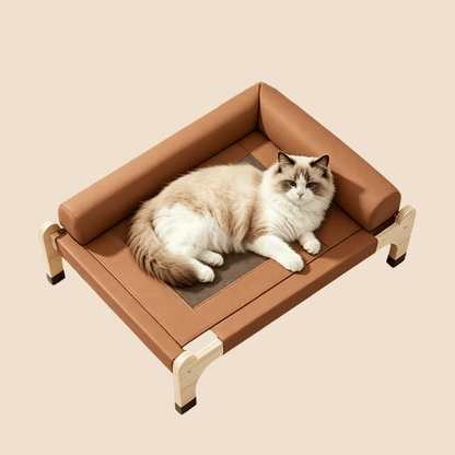 Cat Leather Couch Elevated Cat Bed with Pillow