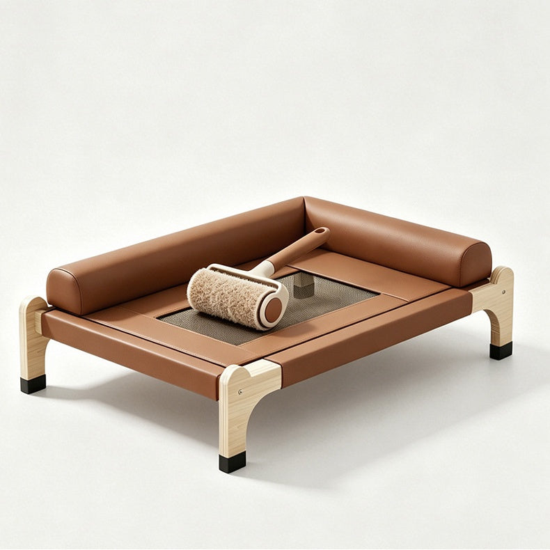 Cat Leather Couch Elevated Cat Bed with Pillow
