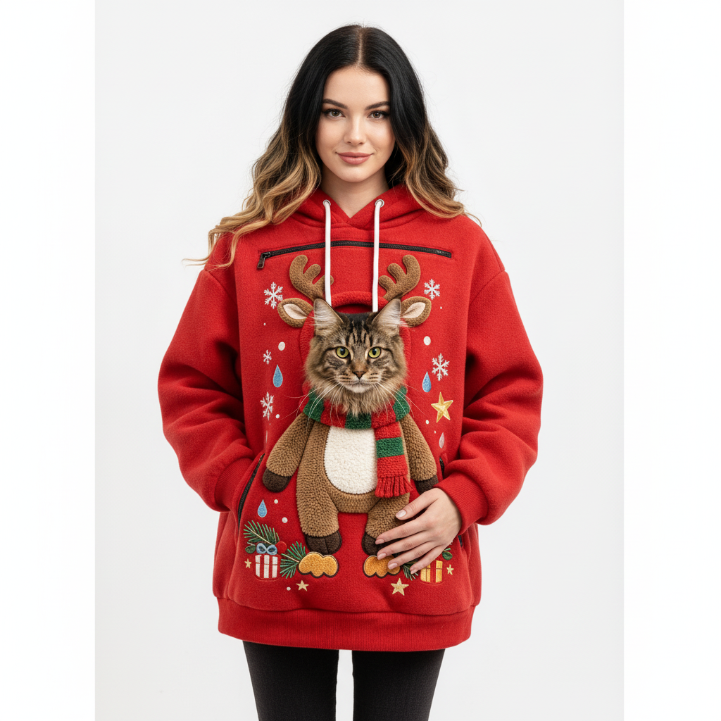 Christmas Santa Claus Cat Pouch Hoodie