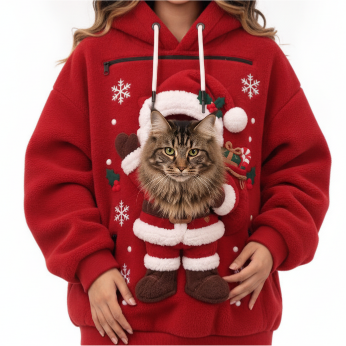 Christmas Santa Claus Cat Pouch Hoodie