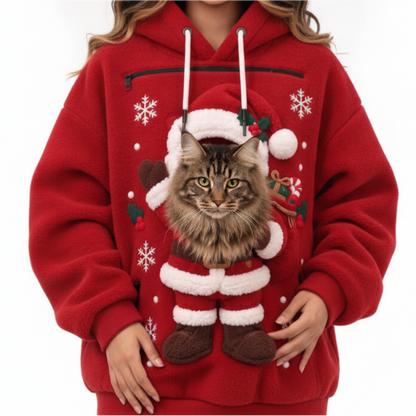 Christmas Santa Claus Cat Pouch Hoodie