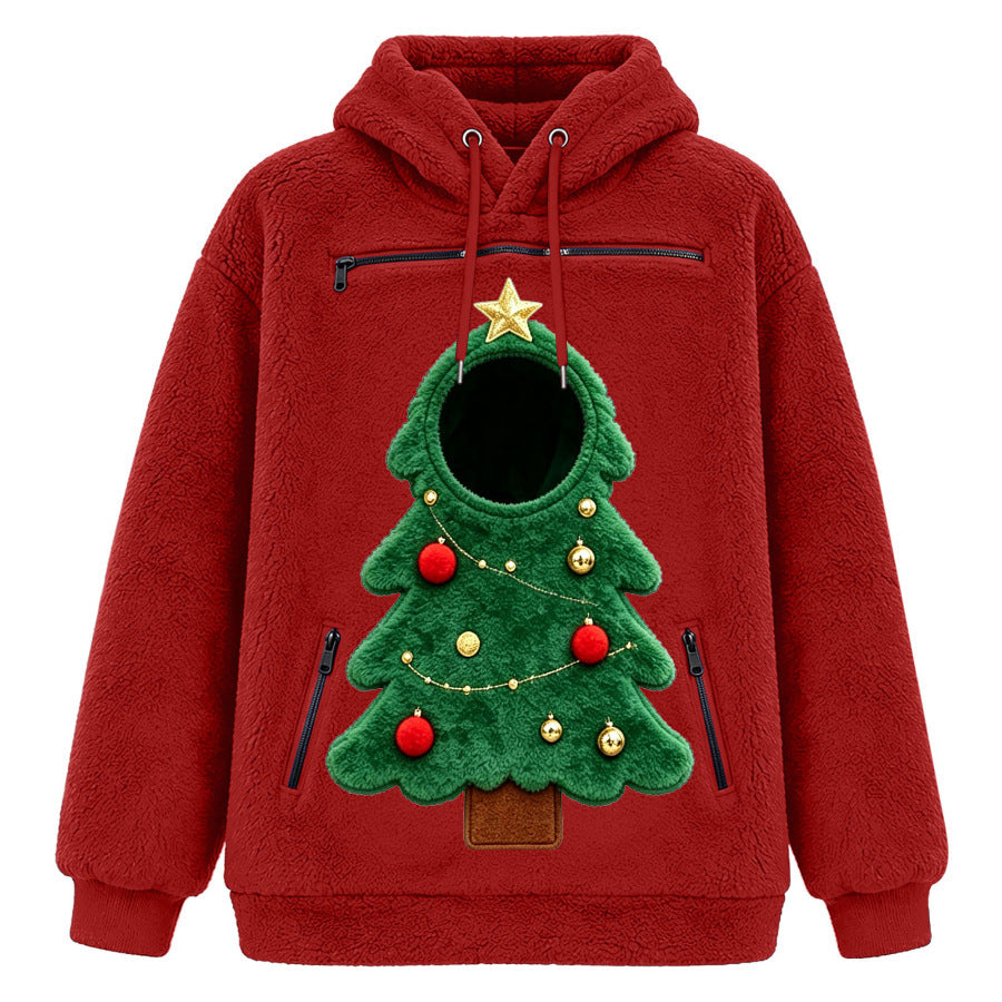 Christmas Tree Cat Pouch Hoodie