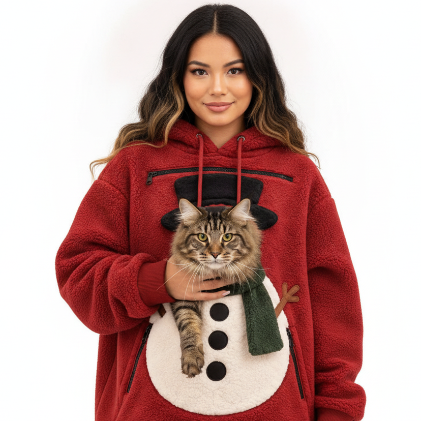 Christmas Tree Cat Pouch Hoodie