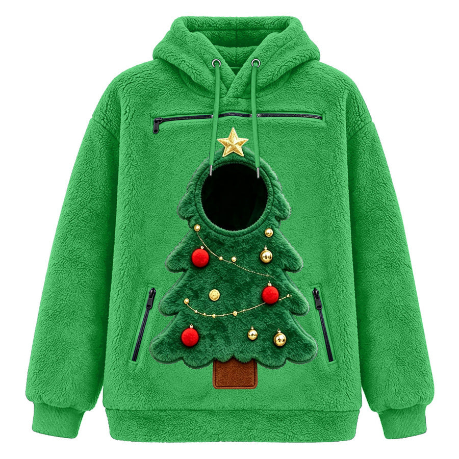 Christmas Tree Cat Pouch Hoodie