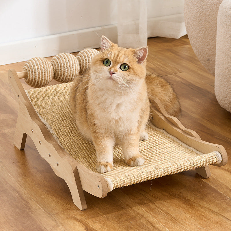 Curved Cat Scratcher Bed with Solid Wood Frame