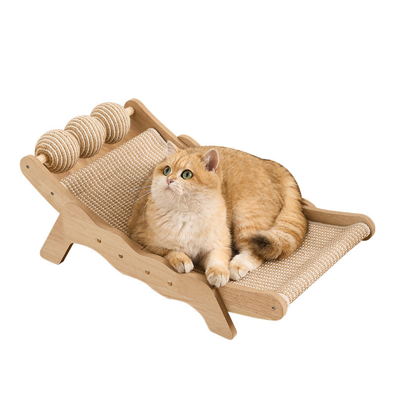 Curved Cat Scratcher Bed with Solid Wood Frame