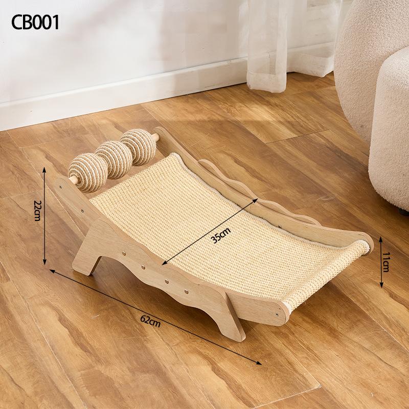 Curved Cat Scratcher Bed with Solid Wood Frame