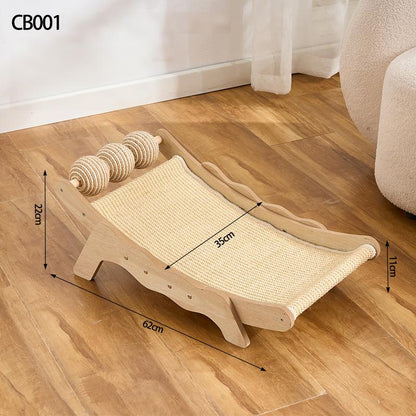 Curved Cat Scratcher Bed with Solid Wood Frame
