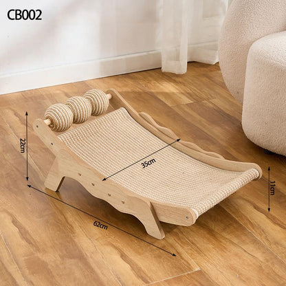 Curved Cat Scratcher Bed with Solid Wood Frame