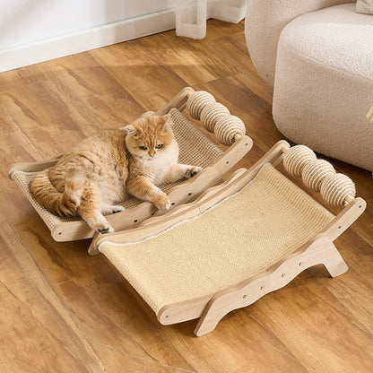 Curved Cat Scratcher Bed with Solid Wood Frame
