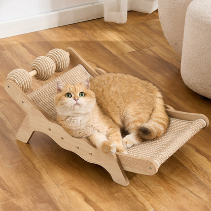 Curved Cat Scratcher Bed with Solid Wood Frame