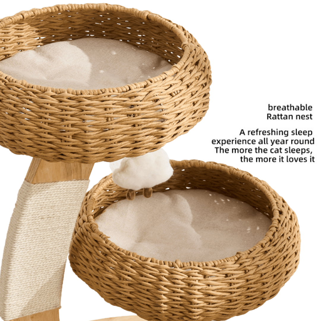Rattan Cat Tree Tower for Small Apartment TB01