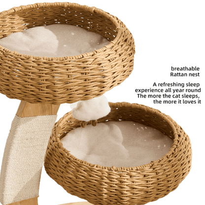 Rattan Cat Tree Tower for Small Apartment TB01