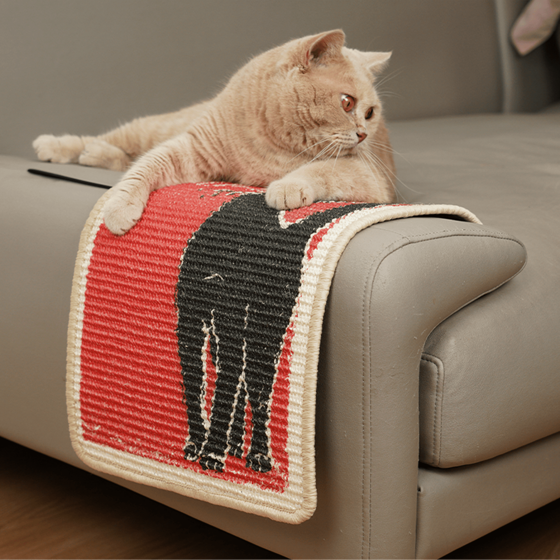 Black Cat Sisal Scratching Mat Furniture Protector Cute Scratcher Post - Soldaypet