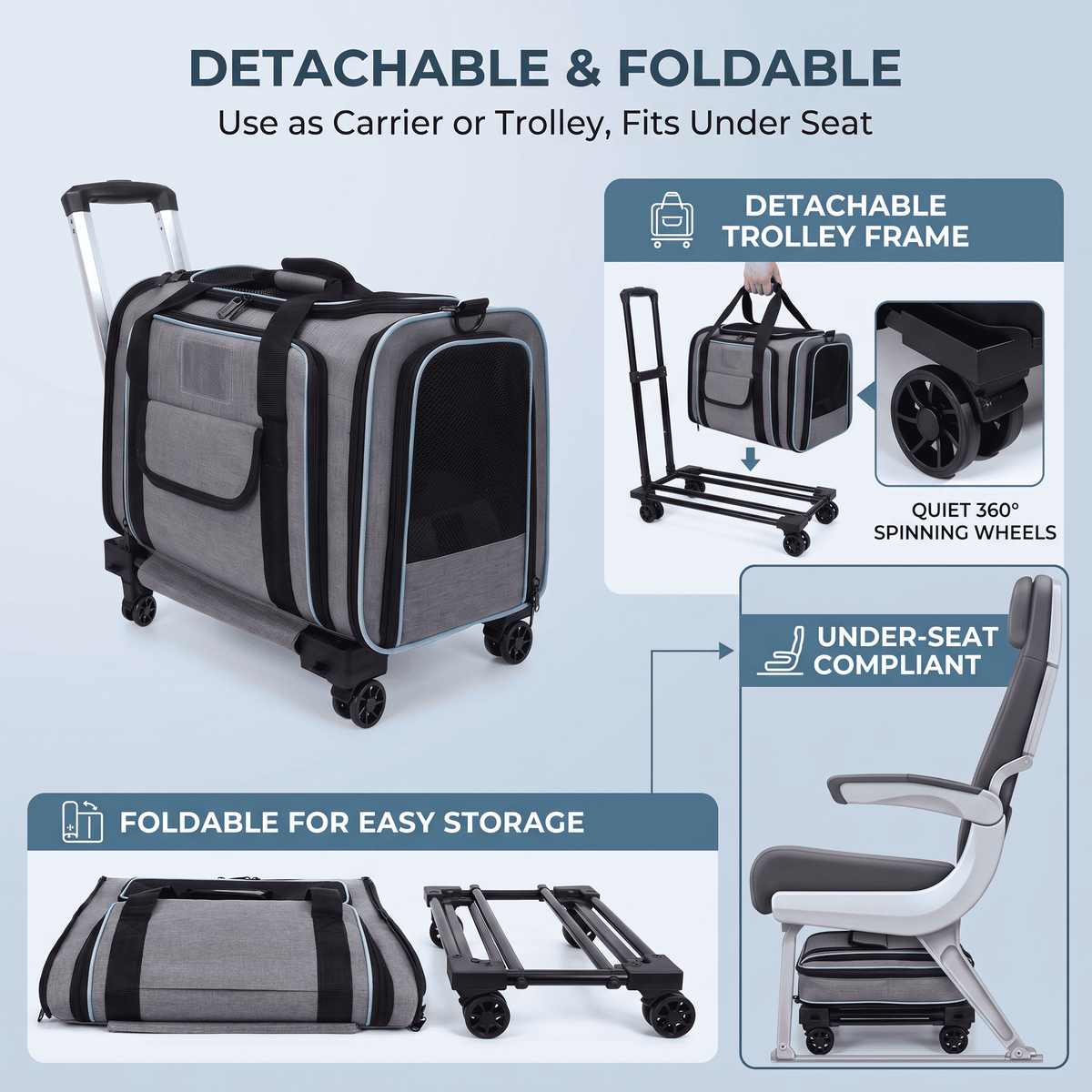 Detachable Wheeled Carrier for Cats and Small Dogs - Soldaypet