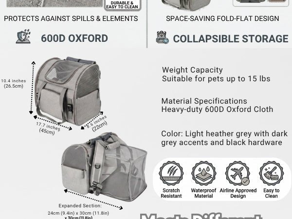Expandable Cat Carrier Backpack for Pets Up to 15lbs - Soldaypet