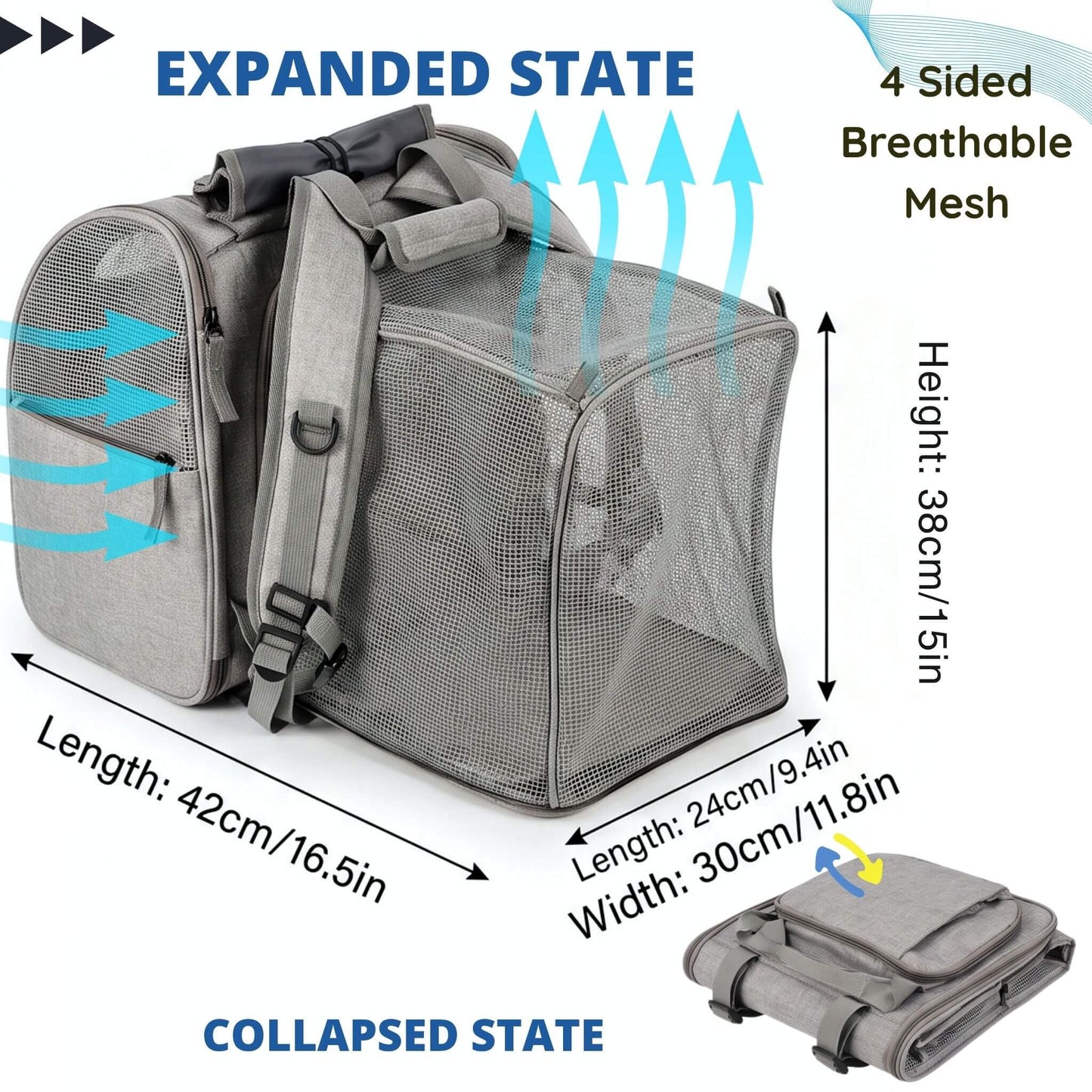 Expandable Cat Carrier Backpack for Pets Up to 15lbs - Soldaypet