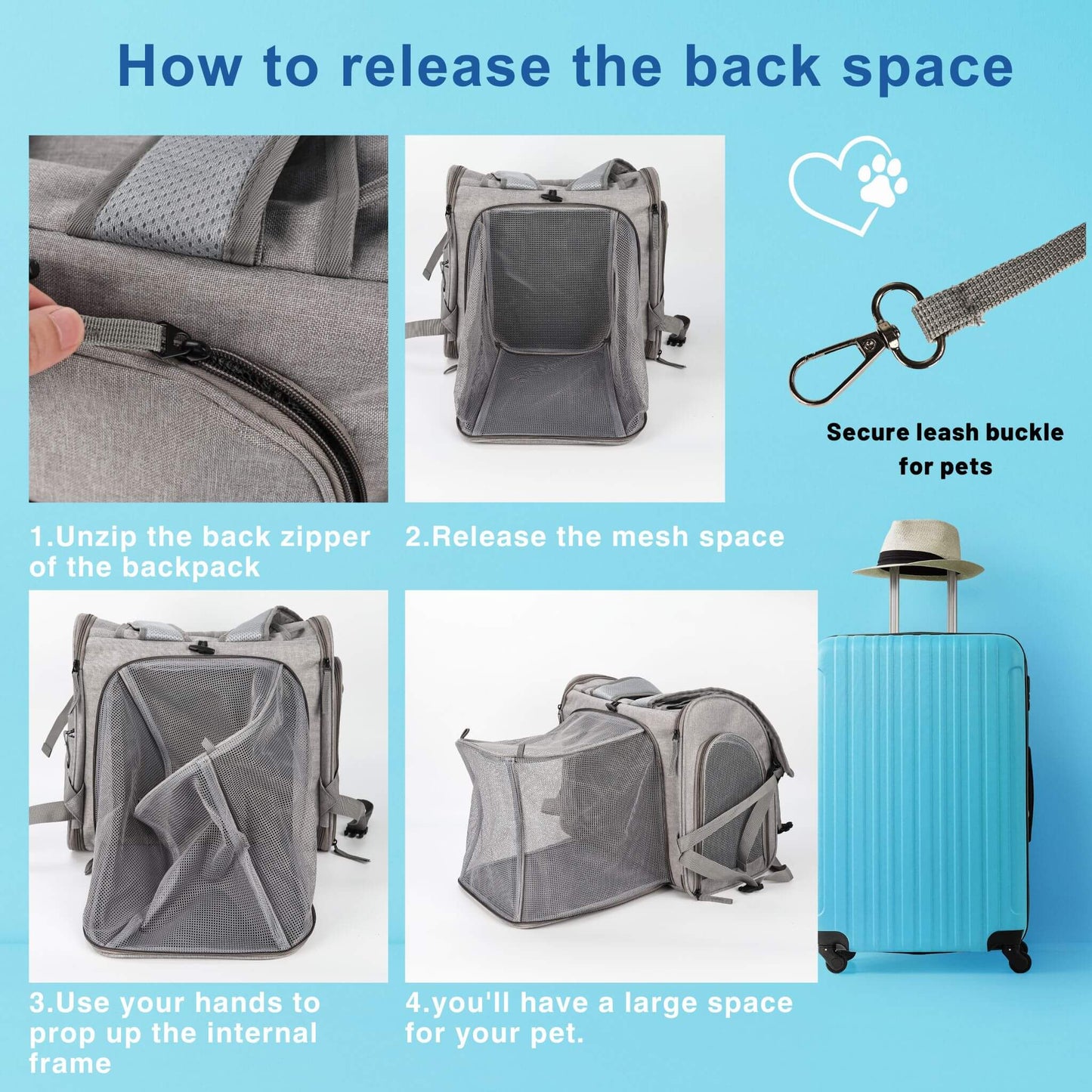 Expandable Cat Carrier Backpack for Pets Up to 15lbs - Soldaypet