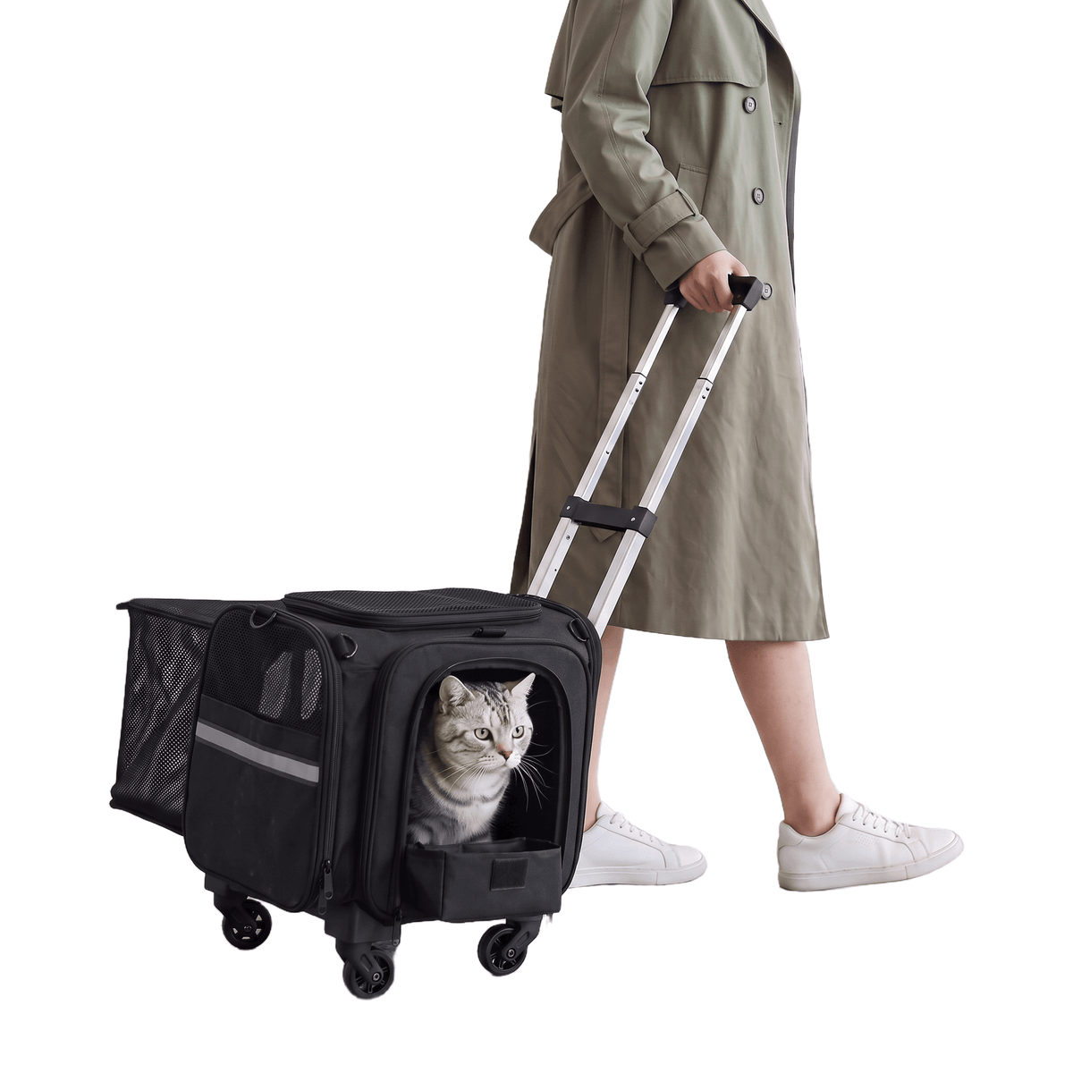 Expandable Rolling Cat Carrier with Lockable Wheels - Soldaypet