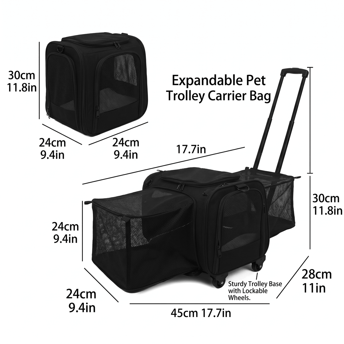 Expandable Rolling Cat Carrier with Lockable Wheels - Soldaypet