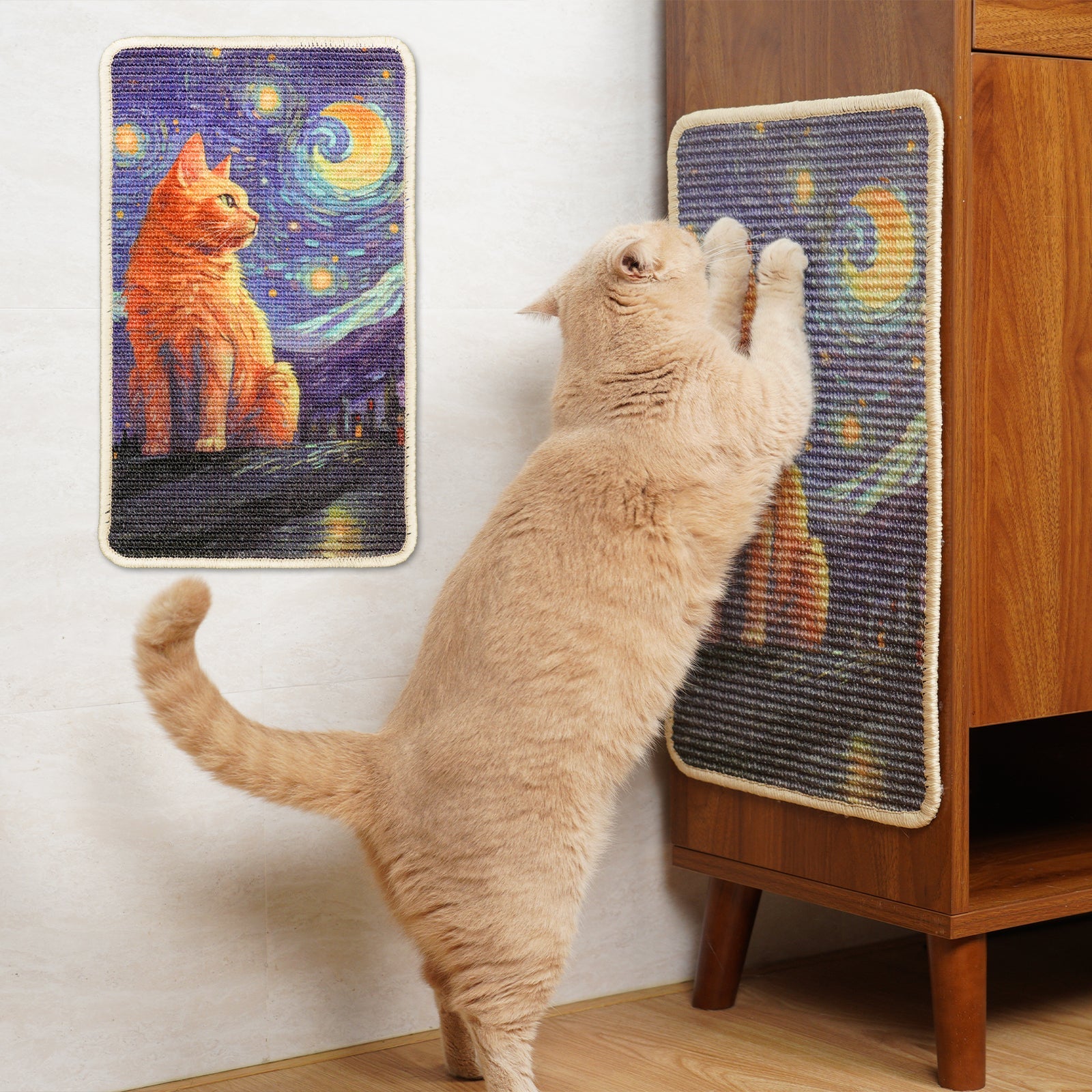 Ginger Cat Stargazing Sisal Cat Scratcher Wall Mat - Soldaypet