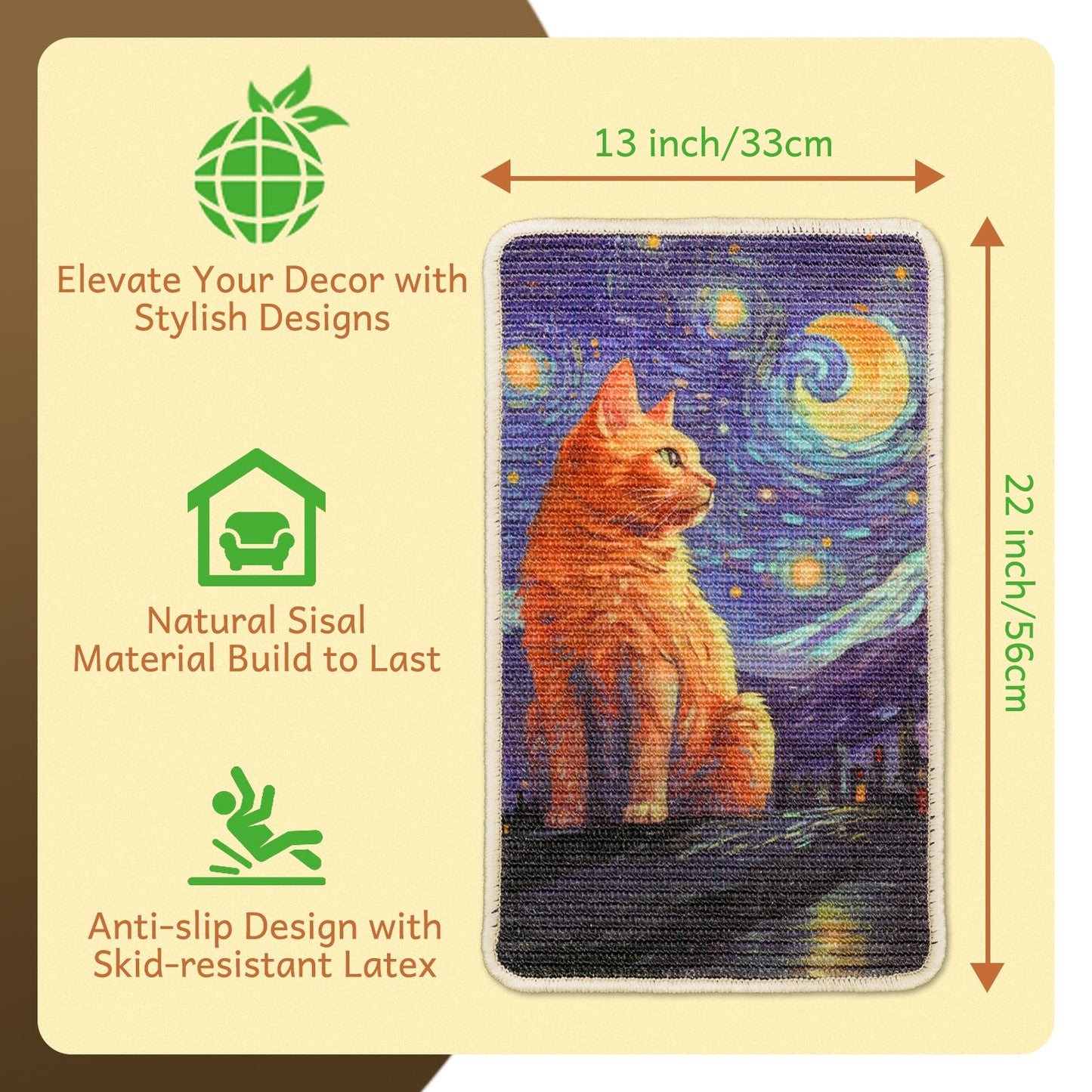 Ginger Cat Stargazing Sisal Cat Scratcher Wall Mat - Soldaypet