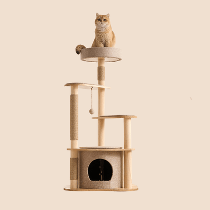 Large Pine Wood Cat Tree with Modern Cat Condo | T1 - Soldaypet