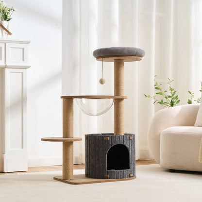 Studry Cat Tower with multiple levels and a hideout in a living room setting