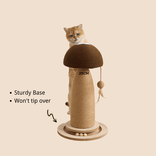 Mushroom Cat Scratching Post with Toy Ball | Brown - Soldaypet