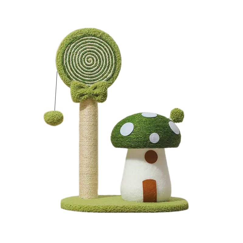 Green mushroom-shaped toy with a tree-like structure on a white background