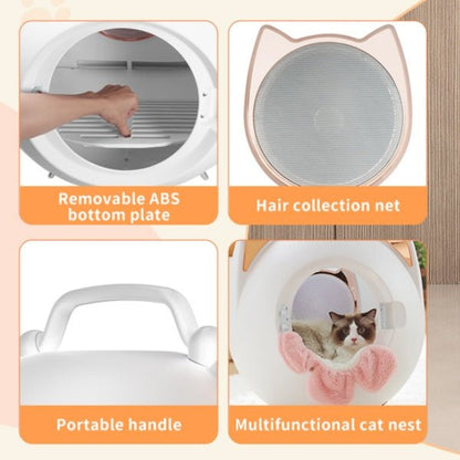 Multifunctional cat nest with features highlighted on a beige background
