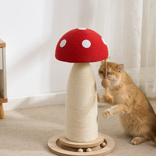 Red Mushroom Cat Scratching Post with Toy Ball - Soldaypet