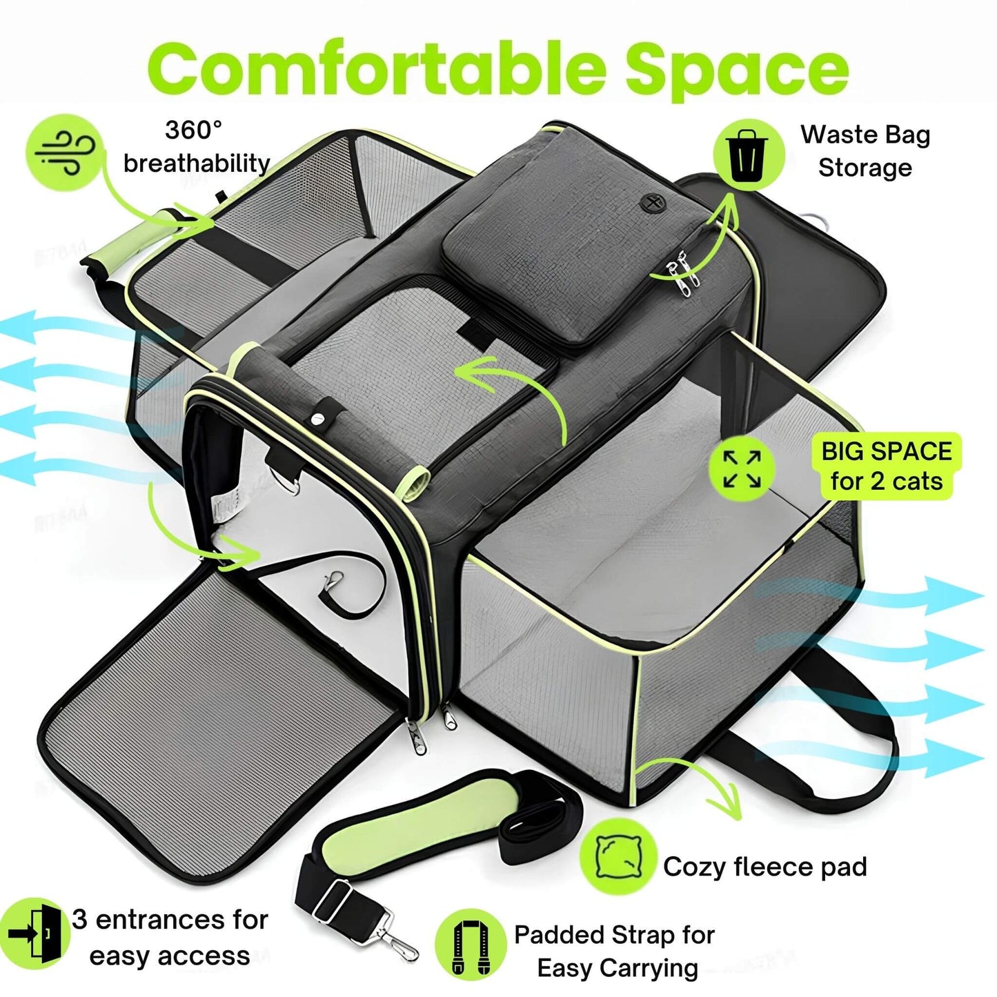 Soft-Sided Black Cat Carrier for Large Cats Maine Coon - Soldaypet