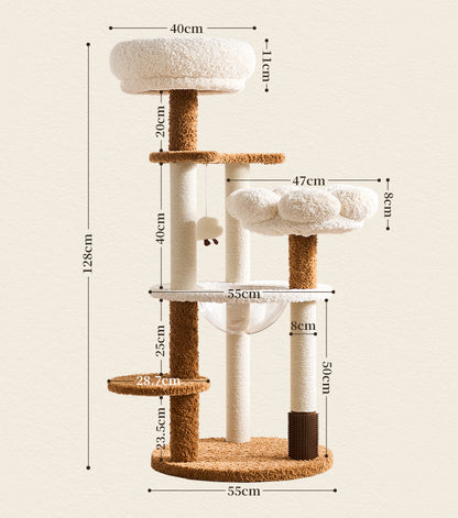 Measurement chart of a cat tree with dimensions labeled