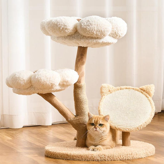 White And Brown Cat Tree| Real Wood Series - Soldaypet